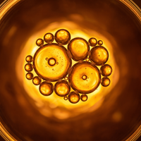 Golden oil droplets macro