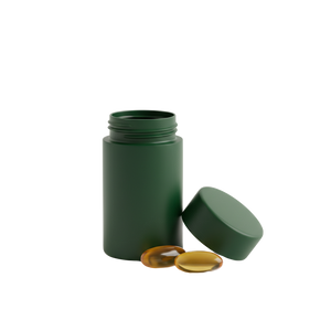 Green travel pill case with softgels, cutout
