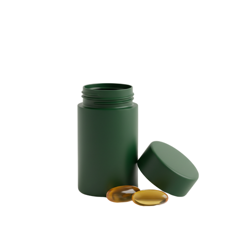 Green travel pill case with softgels, cutout