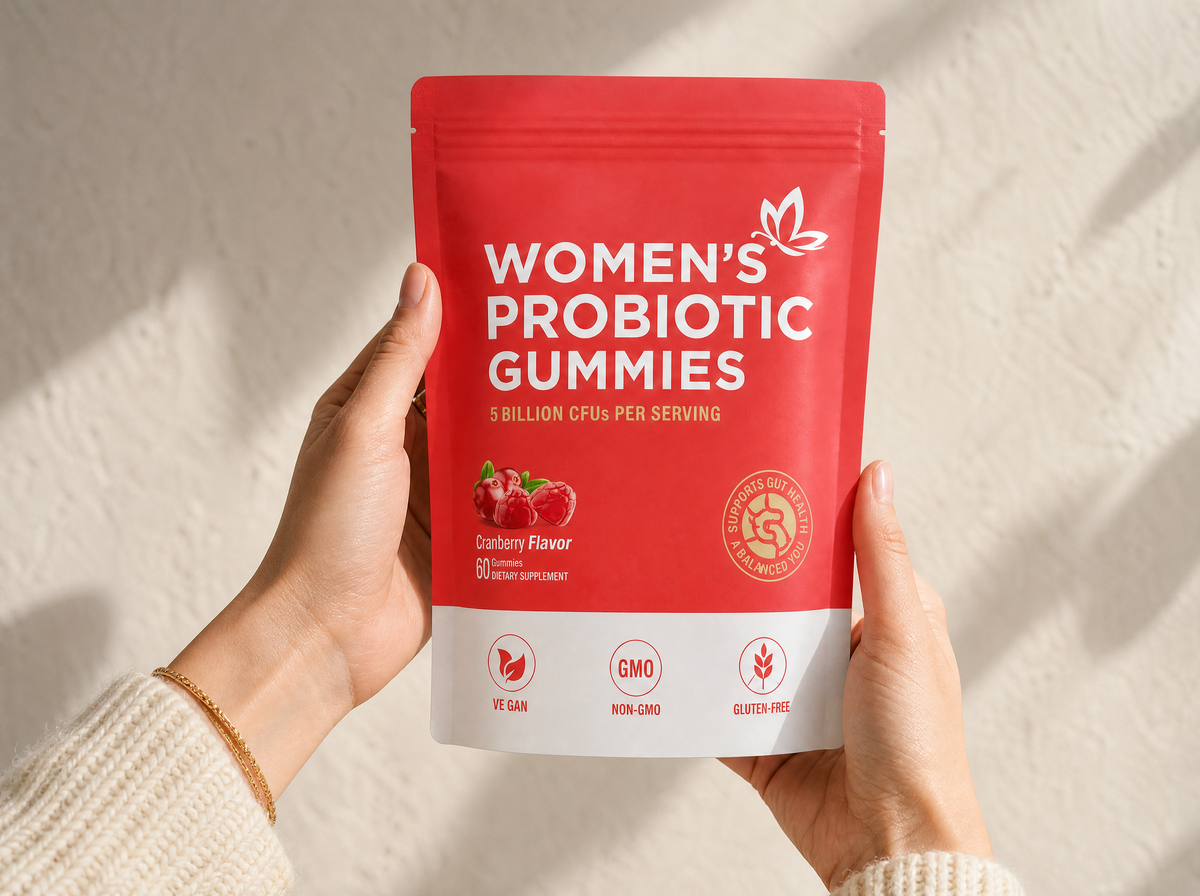 Hands holding the Women's Probiotic Gummies pouch