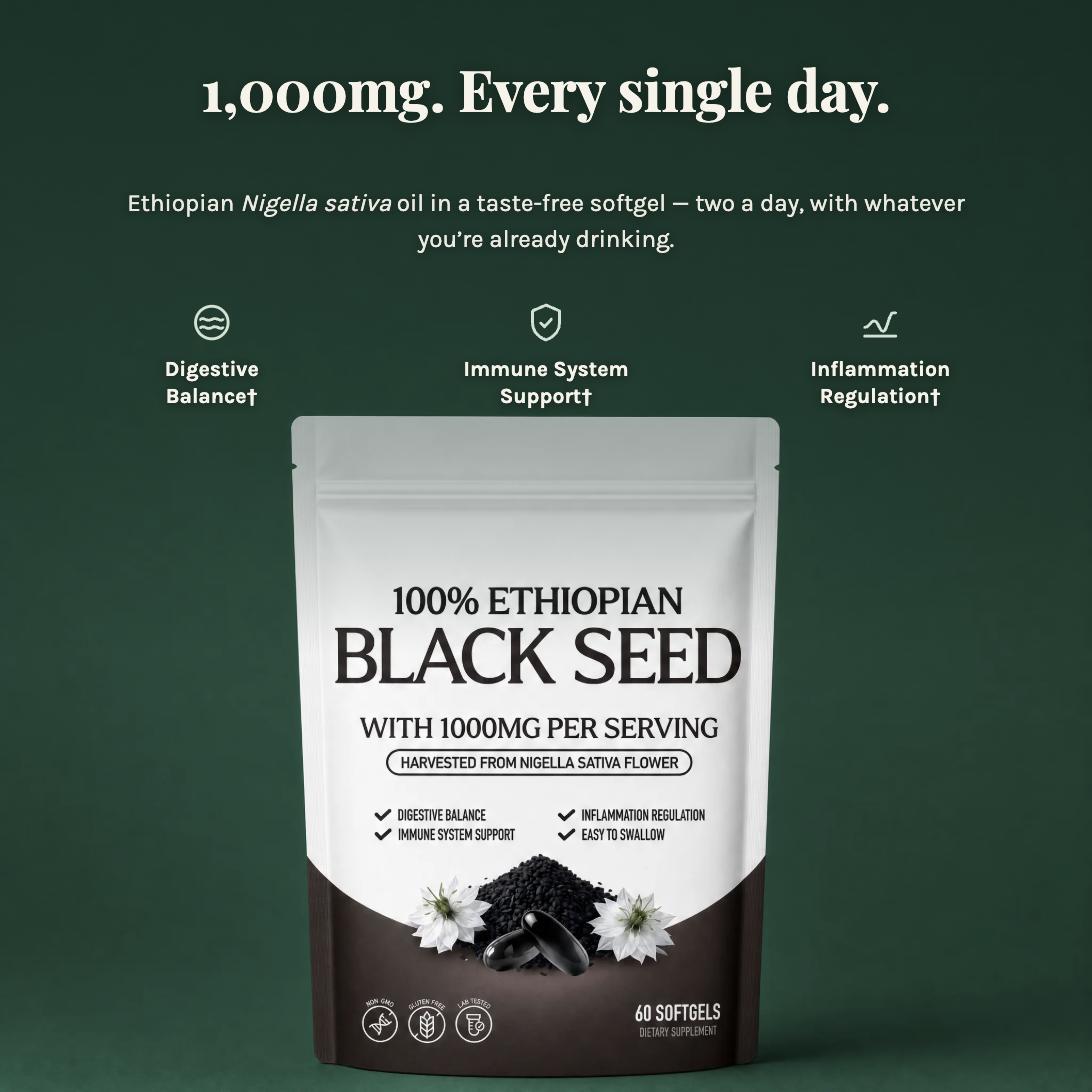 1,000mg every single day - Ethiopian black seed oil softgel for digestive balance, immune system support and inflammation regulation