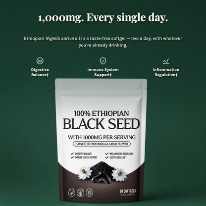 1,000mg every single day - Ethiopian black seed oil softgel for digestive balance, immune system support and inflammation regulation