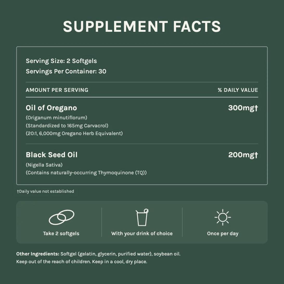 Botanical Oil of Oregano supplement facts panel