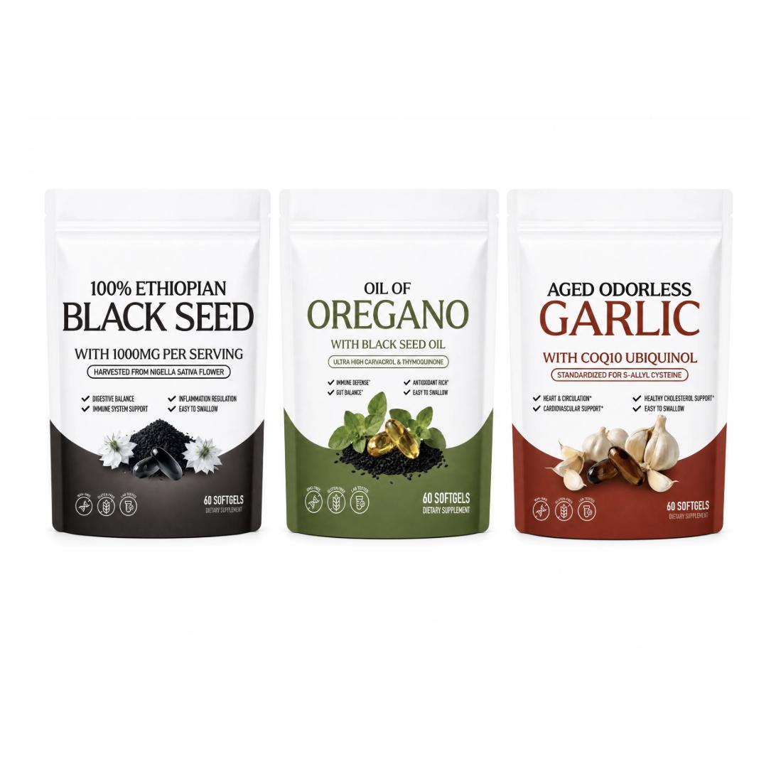 Botanical Complete Ritual bundle: Black Seed, Oil of Oregano and Aged Garlic pouches